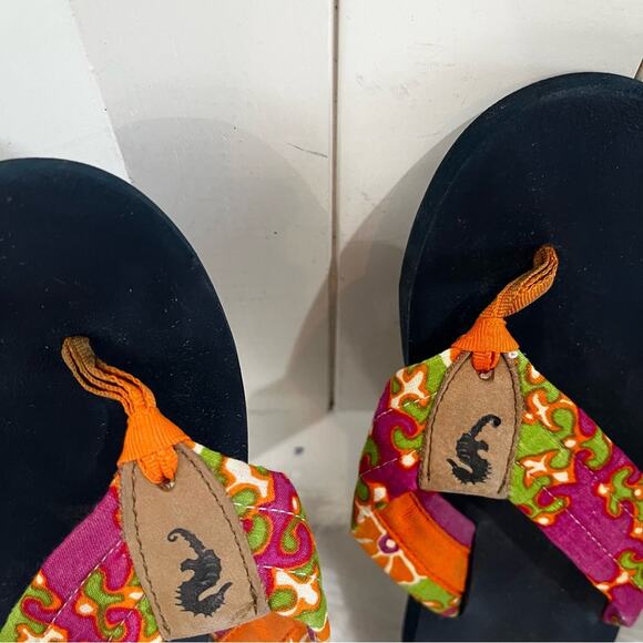 NEW J. Crew Preppy Seahorse Orange Pink Sunrise Retro Floral Flip Flops 6 NWOT - Picture 10 of 12